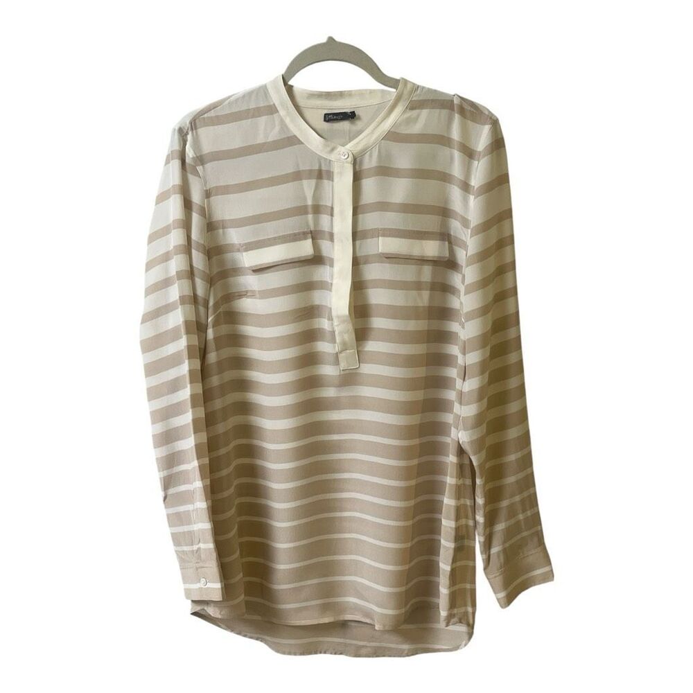 J.McLaughlin 100% silk cream & tan striped blouse sz L